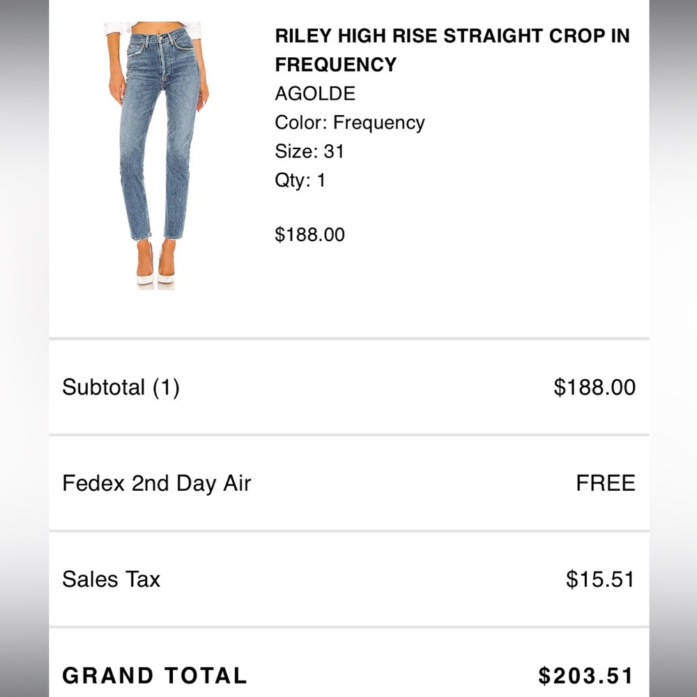 Agolde high rise straight crop denim jeans in frequency
